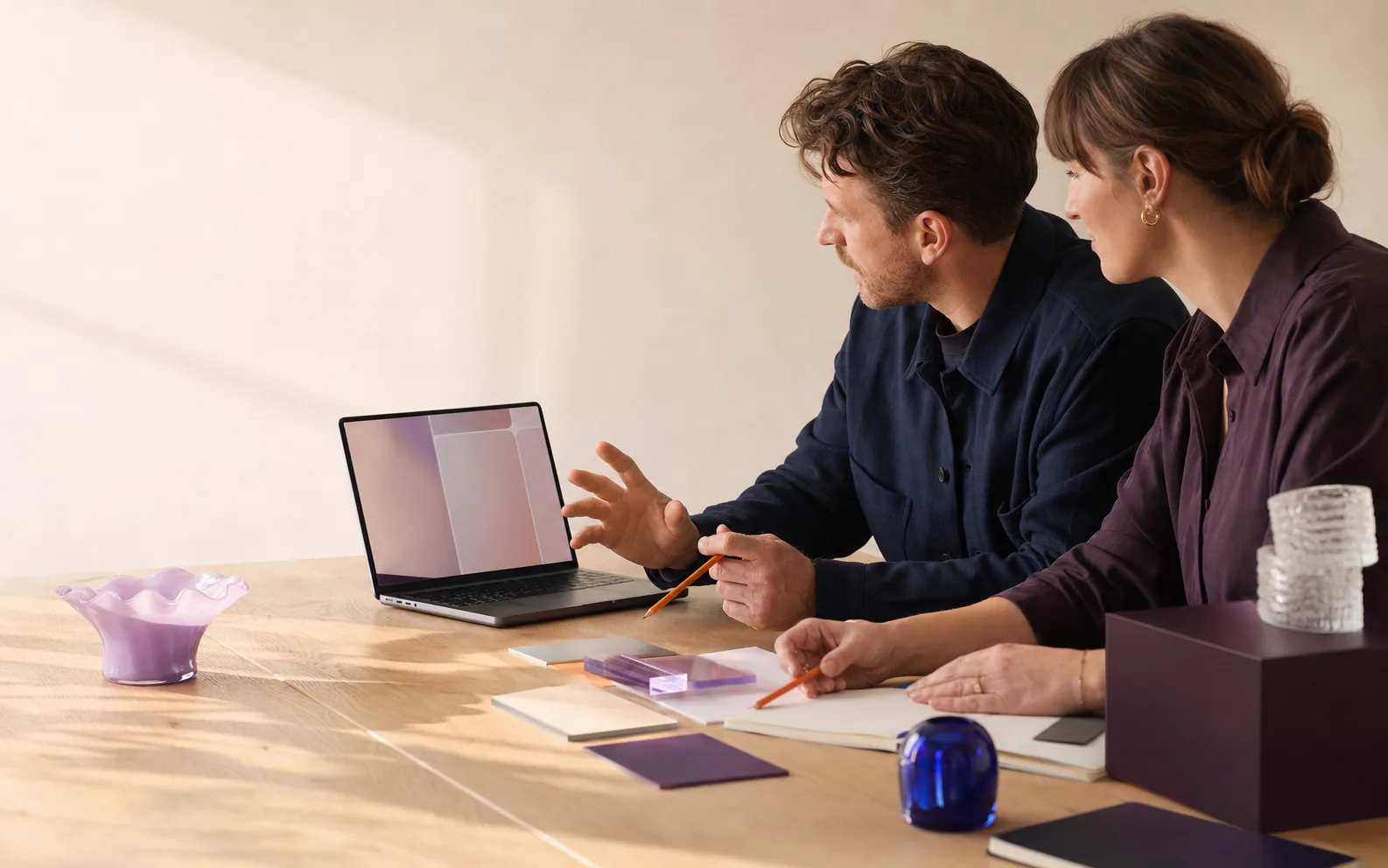 A practical AI workflow represented through tactile studio objects